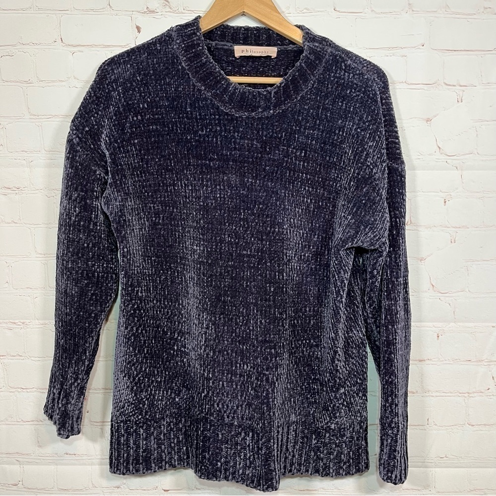 Philosophy Sweater Womens Medium Purple Crew Neck Ribbed Long Sleeve